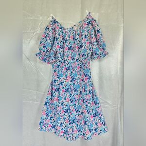 Petite lace up back, Romper in purple luster Floral